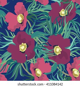 Floral pattern seamless retro. Peonies clip-art
