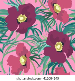 Floral pattern seamless retro. Peonies clip-art