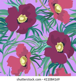 Floral pattern seamless retro. Peonies clip-art