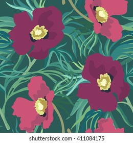 Floral pattern seamless retro. Peonies clip-art