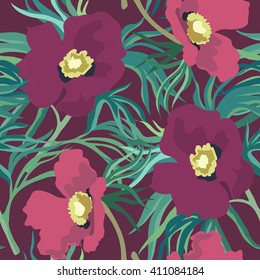 Floral pattern seamless retro. Peonies clip-art