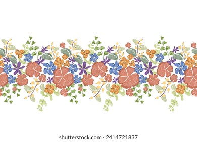 Floral pattern seamless. Spring summer peach orange flower pattern background border frame vector illustration. Flowers motifs embroidery design print template.