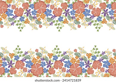 Floral pattern seamless. Spring summer peach orange flower pattern background border frame vector illustration. Flowers motifs embroidery design print template.