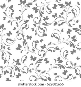 Floral pattern. Seamless texture with butterflies for design of fabric, paper, wrappers and wallpaper.