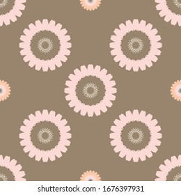 Floral pattern, seamless texture, pastel background with pink flowers. Repeat wallpaper. Spring design for organic, healthy food packaging, natural cosmetics, vegan products, wrapped paper, fabric. 
