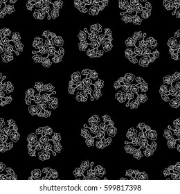 Floral Pattern for Seamless Texture. Round Inflorescence Outlines on White Background. Flowers and Buds Ornament Style. Feminine Romantic Calico for Textile, Fabric, Wallpaper, Print.