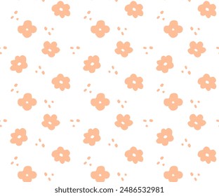Floral pattern, seamless vector background, delicate Peach Fuzz flowers on a white background, cute fashionable print for printing on fabric and paper.