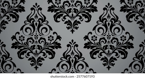 Floral pattern. Seamless vector background. Vintage wallpaper in the Baroque style. Gray and black ornament for fabric, wallpaper, packaging. Ornate Damask flower illustration