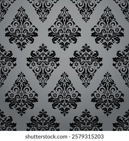 Floral pattern. Seamless vector background. Vintage wallpaper in the Baroque style. Gray and black ornament for fabric, wallpaper, packaging. Ornate Damask flower illustration