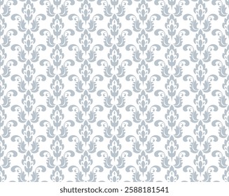 Floral pattern. Seamless vector background. Vintage wallpaper in the Baroque style. White and gray ornament for fabric, wallpaper, packaging. Ornate Damask flower illustration