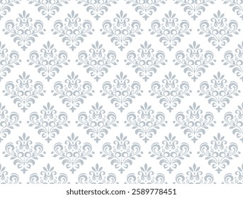 Floral pattern. Seamless vector background. Vintage wallpaper in the Baroque style. White and gray ornament for fabric, wallpaper, packaging. Ornate Damask flower illustration