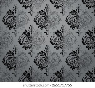 Floral pattern. Seamless vector background. Vintage wallpaper in the Baroque style. Gray and black ornament for fabric, wallpaper, packaging. Ornate Damask flower illustration