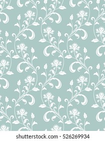 Floral pattern.  Seamless vector background. White and blue ornament. Graphic modern pattern