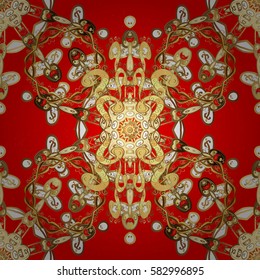 Floral pattern. Seamless vector background. Stylish graphic pattern. Golden elements on red background. Wallpaper baroque, damask.