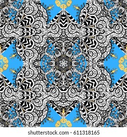 Floral pattern. Seamless vector background. Golden elements on blue background. Wallpaper baroque, damask. Stylish graphic pattern.