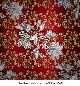 Floral pattern. Seamless vector background. Wallpaper baroque, damask. Stylish graphic pattern. Golden elements on red background.