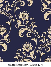 Floral pattern.  Seamless vector background. Gold and black blue ornament. Graphic modern pattern