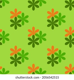 Patrón floral. Vector sin foco. Verde, naranja.