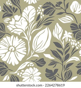Floral pattern, seamless vector illustration. Abstract flowers, branches, stylish print background
