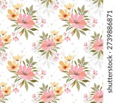 floral, pattern, seamless, vector, nature, illustration, blossom, summer, leaf, flower, background, design, textile, fabric, wallpaper, spring, garden, botanical, pink, yellow, green, print, fashion, wrapping, paper, gift, art, beauty, bloom, bouquet, colorful, creative, decoration, decorative, drawing, elegant, element, flora, graphic, hand, ornament, ornate, pastel, plant, retro, romantic, style, texture, trendy, vintage