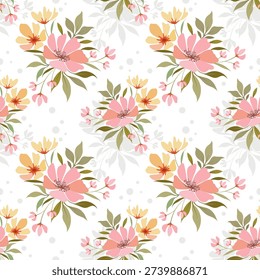 floral, pattern, seamless, vector, nature, illustration, blossom, summer, leaf, flower, background, design, textile, fabric, wallpaper, spring, garden, botanical, pink, yellow, green, print, fashion, wrapping, paper, gift, art, beauty, bloom, bouquet, colorful, creative, decoration, decorative, drawing, elegant, element, flora, graphic, hand, ornament, ornate, pastel, plant, retro, romantic, style, texture, trendy, vintage