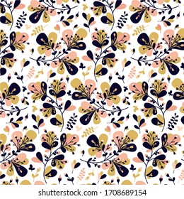 Floral pattern. Seamless vector texture with flowers for fashion prints or wall paper. Hand drawn style, light background.