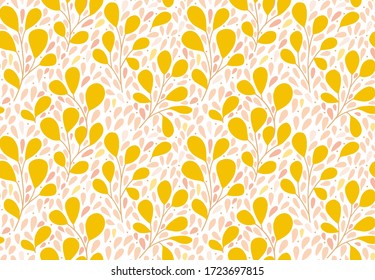 Floral pattern. Seamless vector texture with leaves for fashion prints or wall paper. Hand drawn style, light background, yellow color.