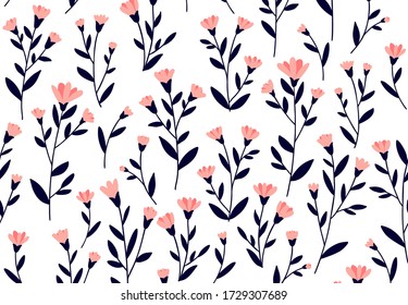 Floral pattern. Seamless vector texture with flowers for fashion prints or wall paper. Hand drawn style, light background.