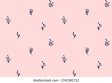 Floral pattern. Seamless vector texture with flowers for fashion prints or wall paper. Pink color. Hand drawn style, light background.