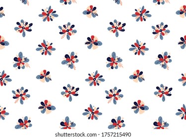 Floral pattern. Seamless vector texture with flowers for fashion prints or wall paper. Hand drawn style, light background.