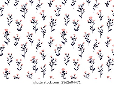 Floral pattern. Seamless vector texture with flowers for fashion prints or wall paper. Hand drawn style, light background.