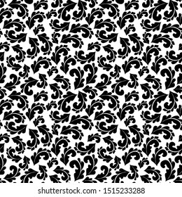 Floral pattern. Seamless white and black ornament. Graphic vector background. Ornament for fabric, Wallpaper, packaging. Template. Damascus