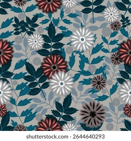 Patrón floral sin fisuras, ramificaciones de flores sin fisuras, Vector, ilustración, diseño de patrón de flores Patrón de flores sin fisuras con flores pequeñas de colores. Fondo plano simple de flores brillantes