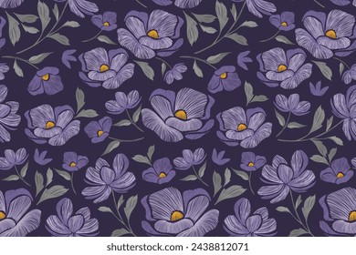 Floral pattern seamless. Wild rose flowers Ikat design paisley embroidery with floral motifs. Ethnic pattern oriental traditional. Flowers vector illustration. 