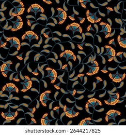 Floral pattern seamless yellow gray black background ,flower seamless pattern ,flowers pattern design Seamless flower pattern with colorful little flowers. Simple flat bright flowers background