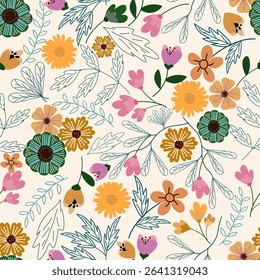  Floral pattern seamless yellow green leaves botanical ,flower seamless pattern ,flowers pattern design Seamless flower pattern with colorful little flowers. Simple flat bright flowers background