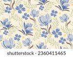 Floral pattern seamless.Pastel blue flowers Ikat design paisley embroidery with floral motifs. Ethnic pattern oriental traditional. Ikat pattern seamless vector illustration. 