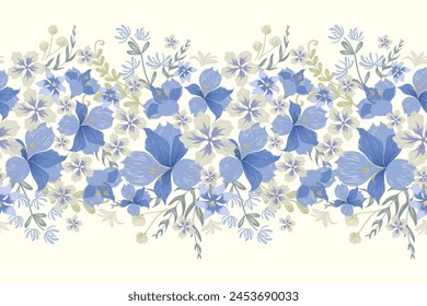 Patrón floral sin fisuras. Flores azul pastel Ikat diseño bordado paisley con motivos florales. Patrón étnico tradicional oriental. Ikat patrón de Ilustración vectorial sin fisuras. 