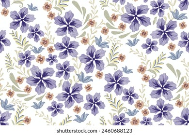 Floral pattern seamless.Pastel blue flowers Ikat design paisley embroidery with floral motifs. Ethnic pattern oriental traditional. Ikat pattern seamless vector illustration. 