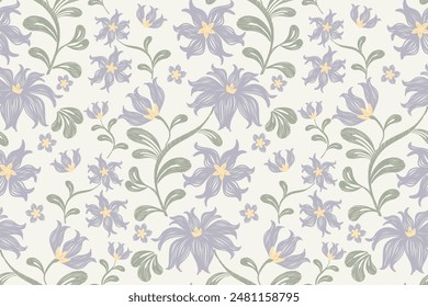 Floral pattern seamless.Pastel blue flowers Ikat design paisley embroidery with floral motifs. Ethnic pattern oriental traditional. Ikat pattern seamless vector illustration. 