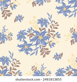 Patrón floral sin fisuras. Flores azul pastel Ikat diseño bordado paisley con motivos florales. Patrón étnico tradicional oriental. Ikat patrón de Ilustración vectorial sin fisuras. 