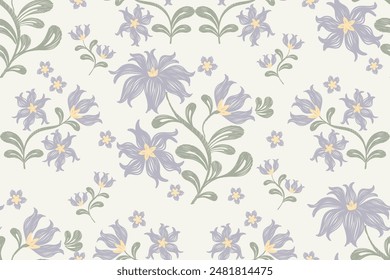 Floral pattern seamless.Pastel blue flowers Ikat design paisley embroidery with floral motifs. Ethnic pattern oriental traditional. Ikat pattern seamless vector illustration. 