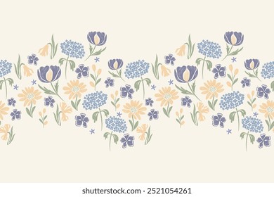 Patrón floral seamless.Pastel flores azules Ikat diseño paisley bordado con motivos florales. Patrón étnico oriental tradicional. Ikat patrón de Ilustración vectorial sin fisuras. 