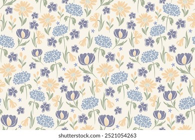 Patrón floral seamless.Pastel flores azules Ikat diseño paisley bordado con motivos florales. Patrón étnico oriental tradicional. Ikat patrón de Ilustración vectorial sin fisuras. 