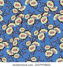 Floral pattern seamless.Pastel blue flowers Ikat design paisley embroidery with floral motifs. Ethnic pattern oriental traditional