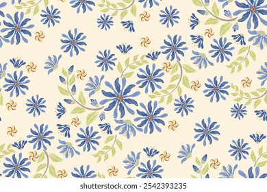 Blumenmuster nahtlos.Pastellblaue Blumen Ikat Design Paisley Stickerei mit floralen Motiven. Ethnische Muster orientalisch traditionell. Ikat Muster nahtlose Vektorgrafik. 