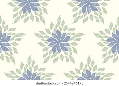 Patrón floral seamless.Pastel flores azules Ikat diseño paisley bordado con motivos florales. Patrón étnico oriental tradicional. Ikat patrón de Ilustración vectorial sin fisuras. 