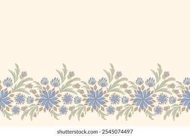 Padrão floral sem costura.Pastel flores azuis Ikat design bordado paisley com motivos florais. Padrão étnico oriental tradicional. Ilustração de vetor sem emenda de padrão Ikat. 