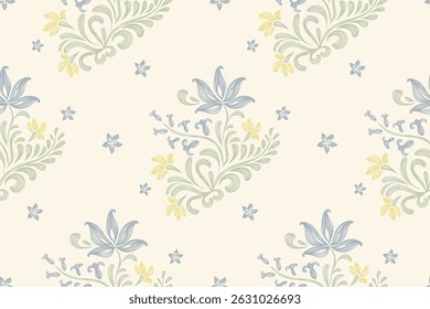 Floral pattern seamless.Pastel blue flowers Ikat design paisley embroidery with floral motifs. Ethnic pattern oriental traditional. Ikat pattern seamless vector illustration. 