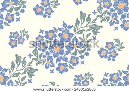 Floral pattern seamless.Pastel blue flowers Ikat textured design paisley embroidery with floral motifs. Ethnic pattern oriental traditional. Ikat pattern seamless vector illustration. 